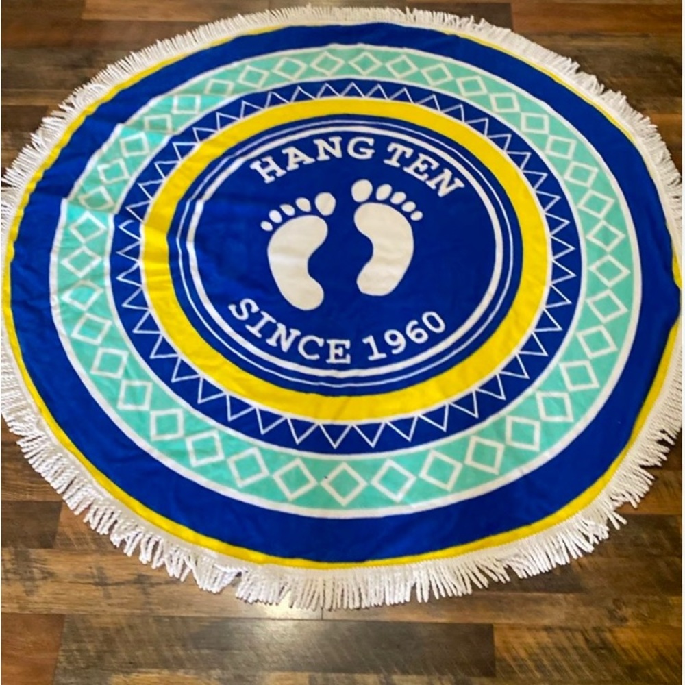 Hang Ten Blue and Yellow Beach Towel with Unique Circular Design